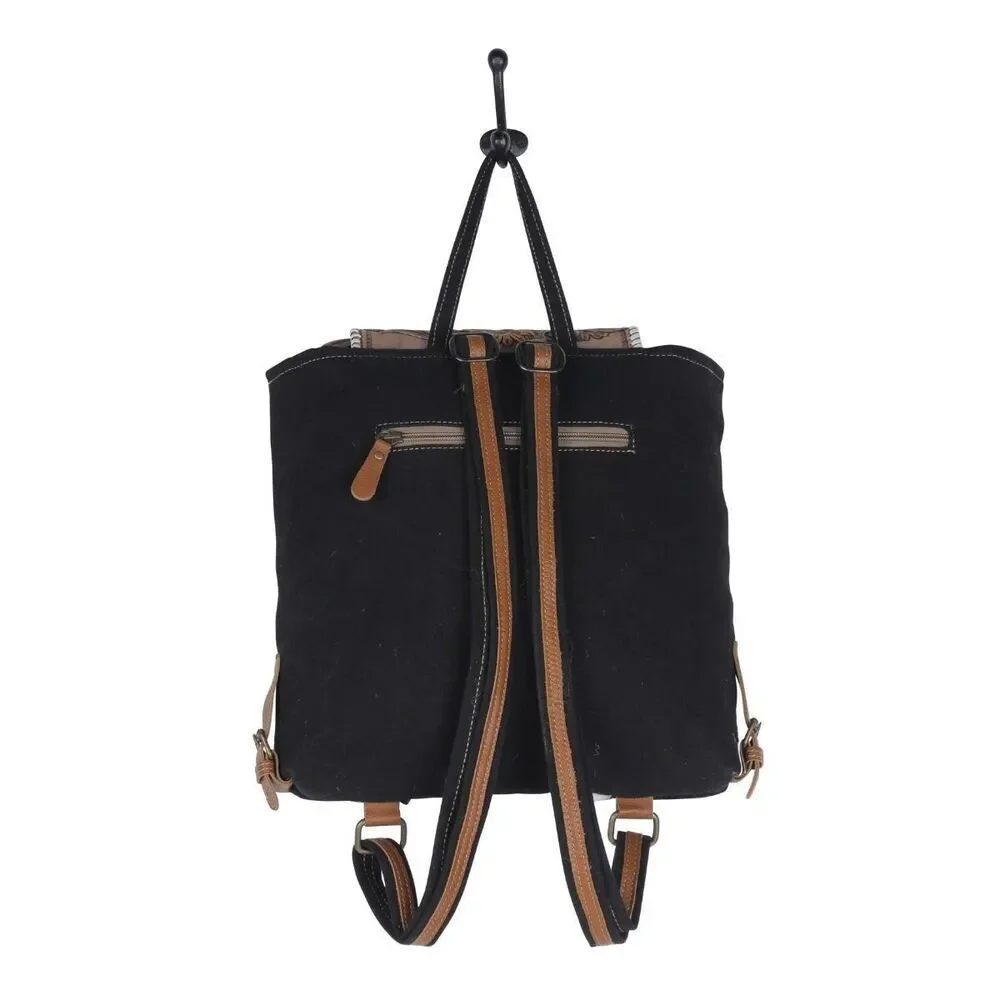 Myra Bag Handmade Padauk Hand Tooled Bag Upcycled Canvas & Cowhide Leather